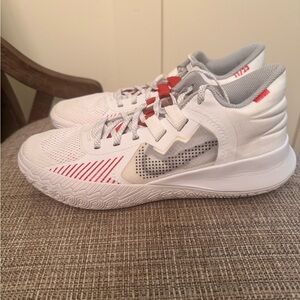 Nike Men’s Kyrie Flytrap V. White and Gray Sneakers with Red Accents